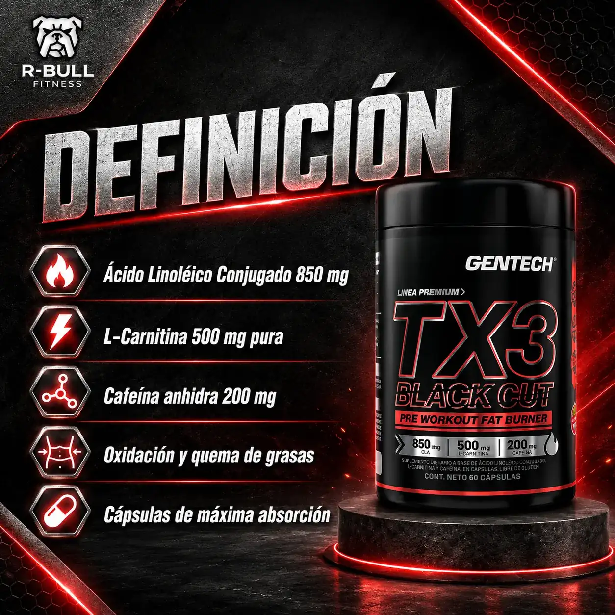 TX3 Black Cut Gentech 60 Cápsulas