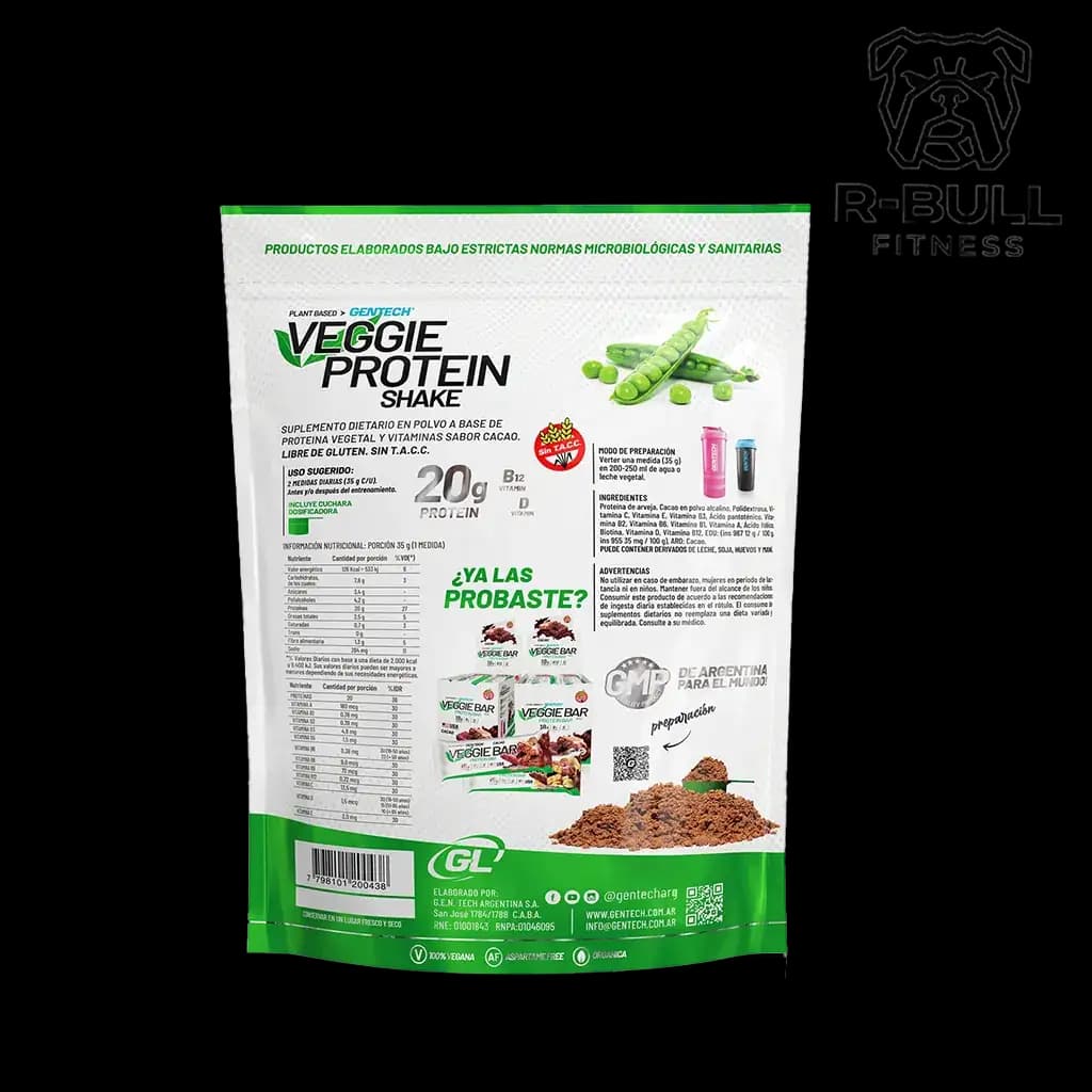 Veggie Protein Shake Gentech 500g Sabor Cacao